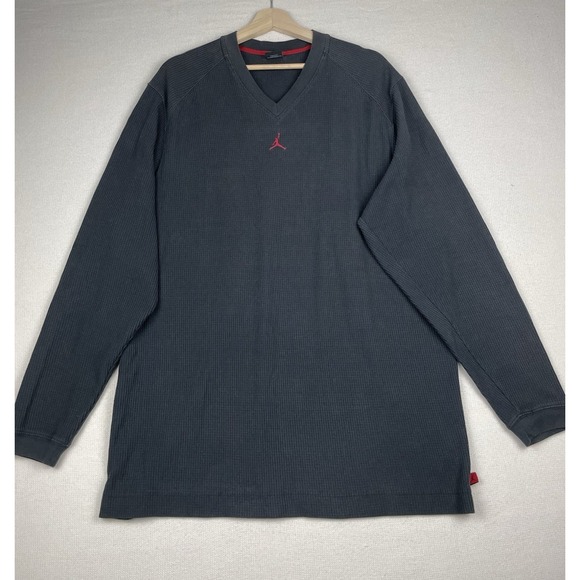 Jordan Shirt Mens 2XL Waffle Knit Thermal Long Sleeve V-Neck Jumpman Charcoal - Picture 1 of 15